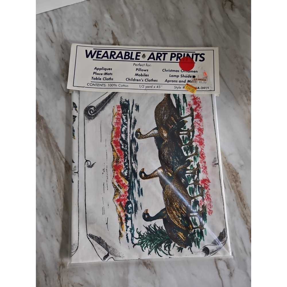 VTG Wearable Art Screen Turkey Mountain Print Applique Fabric 1/2 Yard x 45" NEW
